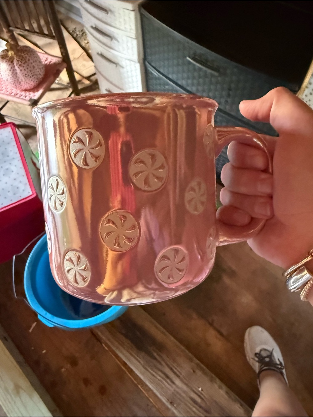 Iridescent Pink Ceramic Mug with Raised peppermint’s